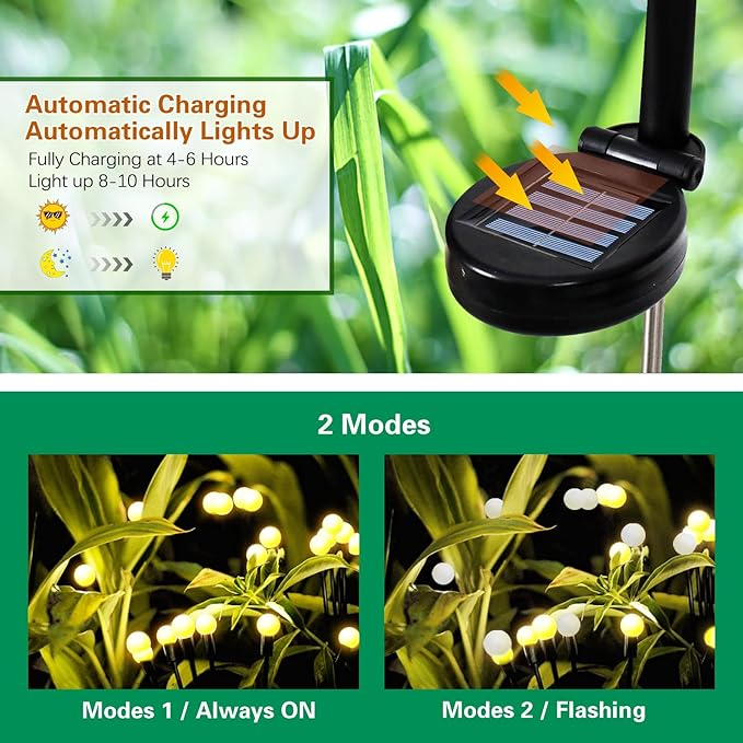 Firefly Solar Garden Lights Outdoor, Solar Firefly Lights Waterproof Lights, 8LED Vibrant Firefly Swaying Lights (4PACK Warm White)