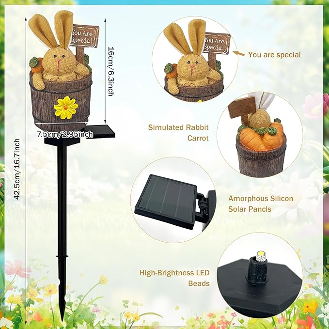 Solar Garden Bunny Lights Outdoor, Waterproof Solar Decorative Lights Outdoor Rabbit Bunny Statue Solars Garden Decorations Outside Solars Light for Yard Lawn Pathway Patio (You are Special)