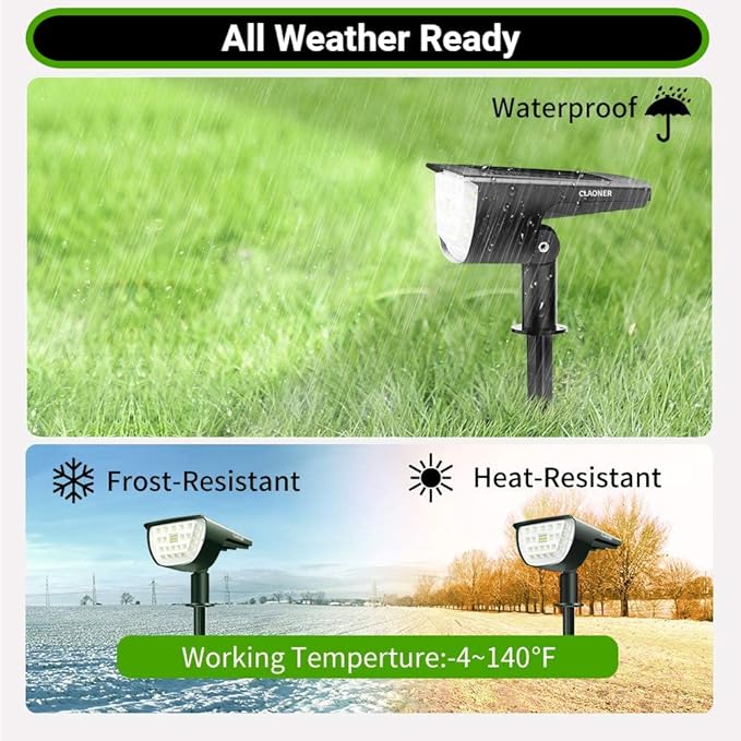 Claoner 32 LED Outdoor Solar Spot Lights, IP65 Waterproof Solar Landscape Spotlights, 3 Modes Outdoor Solar Lights, Solar Powered Spot Lights Outdoor for Yard Garden Patio - Cold White/4 Pack