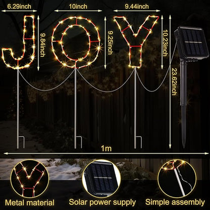 VIHOSE 3 Pcs Solar Christmas Joy Nativity Lighted Decorations Metal Joy Letters Outdoor Solar Stake Christmas Decorations Lighted Sign for Holiday Xmas Yard Garden Church Eve Party Night
