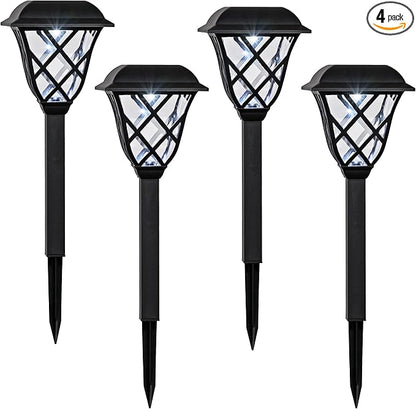 Alpine Corporation 16"H Solar Criss Cross Pathway LED Lights, Weather-Resistant Dusk and Dawn Automatic Light Sensor for Garden Landscapes, Black, Set of 4