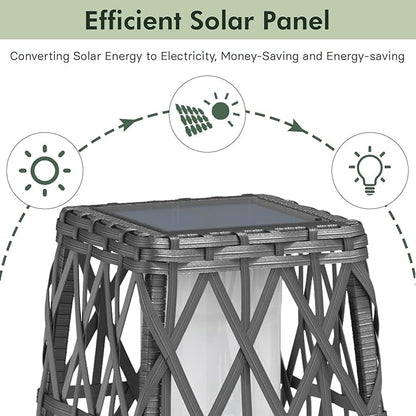 Grand patio 2-Piece Solar Outdoor Floor Lamp Solar Powered Wicker Lantern Outdoor Weather-Resistant Deck Light for Garden Porch Yard-Silver Gray, Large Cindy