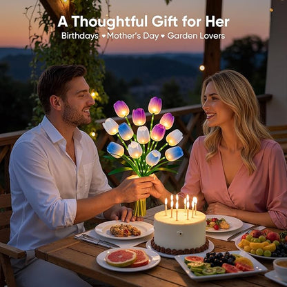 Solar Tulip Lights Outdoor: 3-Pack Solar Flower Garden Lights with Bendable Stems - IP65 Waterproof 800mAh for 12H Lighting - Auto On/Off Garden Decor - Gifts for Mom - Blue Purple White
