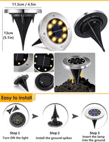Solar Ground Lights for Outdoor Garden – 8 LED Waterproof Disk Lights, Warm White In-Ground Landscape Lighting for | Lumora