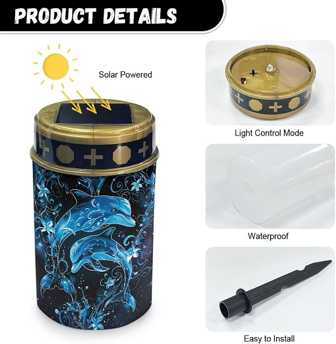 Dolphin Pattern Solar Stake Lights Waterproof Guardian Solar Lights Driveway Markers Solar Walkway Lights Sympathy Remembrance Memorial Gift for Grave Ornaments Garden Decor