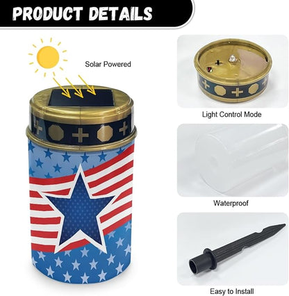 US Flag Star Solar Pathway Lights Waterproof Garden Lights Outdoor Solar Stake Lights,Yarde Patio Solar Lights Outdoor Landscape Lighting Flameless Lights Spotlights,Warm White