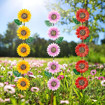 Solar Garden Stakes Lights,3 Pack Metal Sunflowers for Outside,Waterproof Solar Decorative Garden Stakes,Metal Spring Yard Art Decor Lights for Patio Pathway Backyard Porch Lawn(22.6 * 4.7IN)