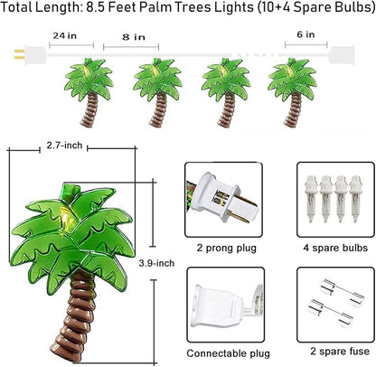 Palm Tree String Lights Outdoor, Summer Beach Themed Decoratives String Lights with 10 Palm Tree Patio Light, Plug in Indoor Fairy Lights for Outdoor Indoor Beach Tropical Party Bedroom Birthday Decor