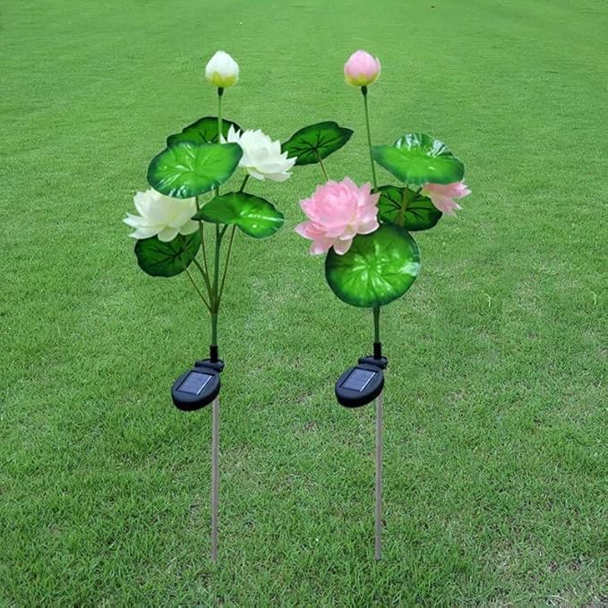 Solar Garden Lights Upgraded Solar Lotus Flower Lights, Solar Lights Outdoor for Garden, Patio, Yard Decoration, 7 Color Changing Solar Decorative Lights(2 Pack)