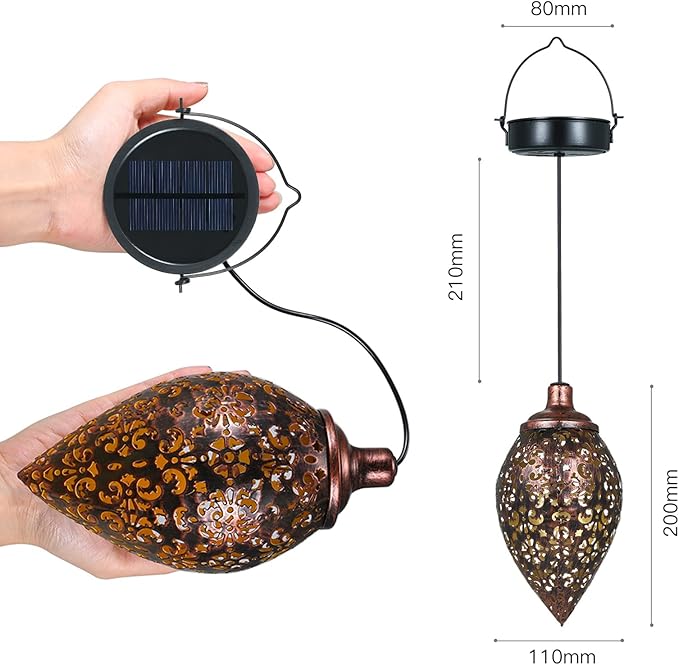 (2 Pack) Hanging Solar Lights, Tomshine Solar Lantern LED Moroccan Garden Decor, Metal Solar Lanterns Outdoor | Lumora