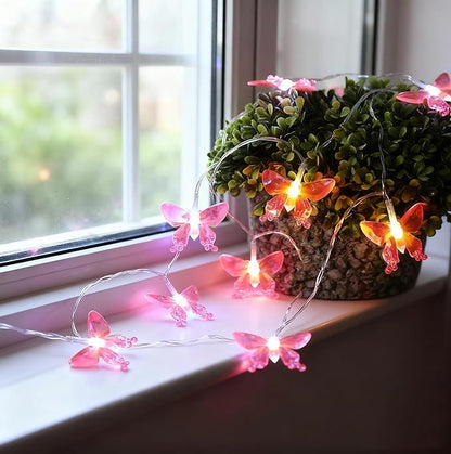 Vigdur 2 Pack Solar Butterfly String Lights Outdoor, 10 LED 2-Color (Purple & Pink) Butterfly Fairy Lights, IP44 Waterproof for Windows, Fences, Patios, Christmas, Weddings & Party Decor (Warm White)
