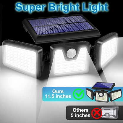 AmeriTop Solar Lights Outdoor, 2 Pack 128 High Brightness LED Cordless Solar Motion Sensor Lights; 3 Adjustable Heads, 270°Wide Angle Illumination, IP65 Waterproof, Security Flood Light
