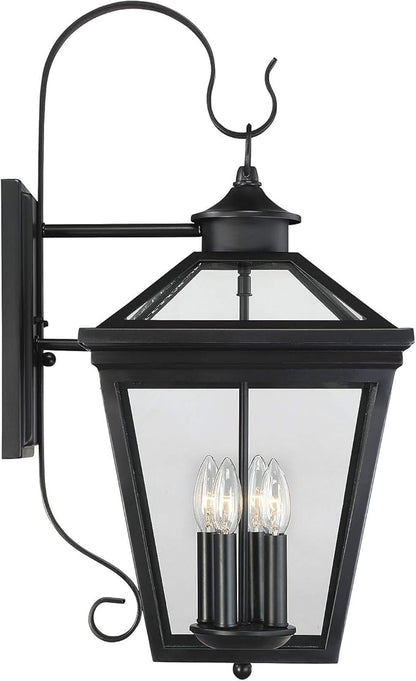 Savoy House 5-142-BK Ellijay Modern Farmhouse Rustic Clear Glass Outdoor Wall Lantern, 4-Light 160 Total Watts, 26" H x 12" W, Black