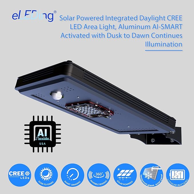 eLEDing 1600LM Solar Powered AI-Smart LED Wall Light – Motion Sensor Outdoor Security Light with Soft Warm Glow, Dusk-to-Dawn Adaptive Lighting, Weatherproof Wireless Fence/Patio/Garage Lamp
