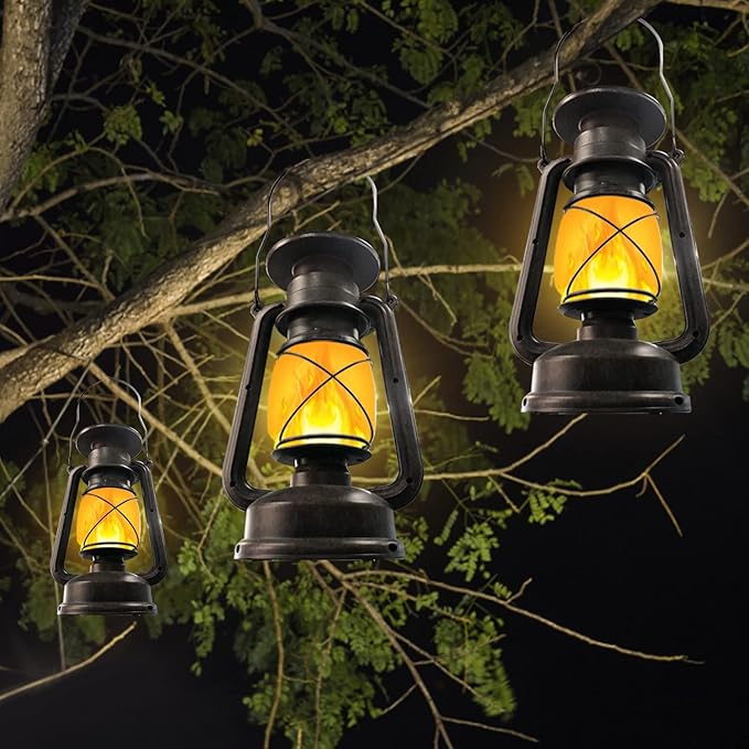 Solar Lantern Outdoor Waterproof,LED Vintage Flickering Flame Solar Lights,Camping Lamps,Solar Powered Hanging | Lumora