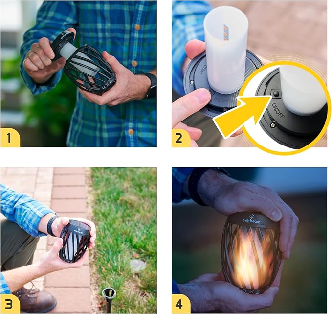 Everbeam P2 Solar Flickering Flame Torch Light - Automatic IP65 Waterproof Solar Tiki Lights with A Stunning Realistic Flame & Distinctive Lampshade - Quick No Tool Installation - 2 Pack