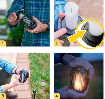 Everbeam P2 Solar Flickering Flame Torch Light - Automatic IP65 Waterproof Solar Tiki Lights with A Stunning Realistic Flame & Distinctive Lampshade - Quick No Tool Installation - 2 Pack