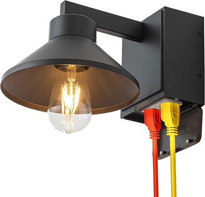c cattleya Outdoor Wall Sconce with Outlet GFCI Black Waterproof Anti-Rust Aluminum Exterior Barn Lighting Wall Mount Front Porch Light with Outlet