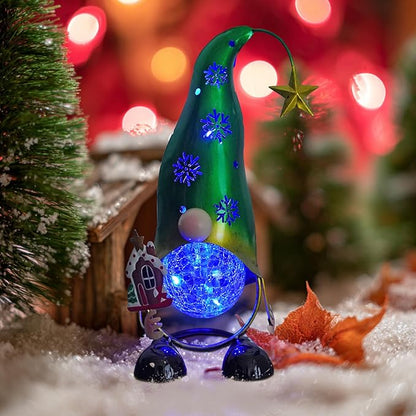HONGLAND Christmas Gnomes Garden Decor Solar Outdoor Decorations Gnome Yard for Mom, Color Changing LED Lights with Snowflake Hollowed-Out Hat (Green)
