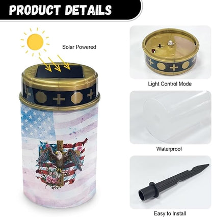Cemetery Solar Light - Red, White, and Blue - Black - Plastic - Rustic - Energy Efficient - LED - Waterproof - 1 Pack