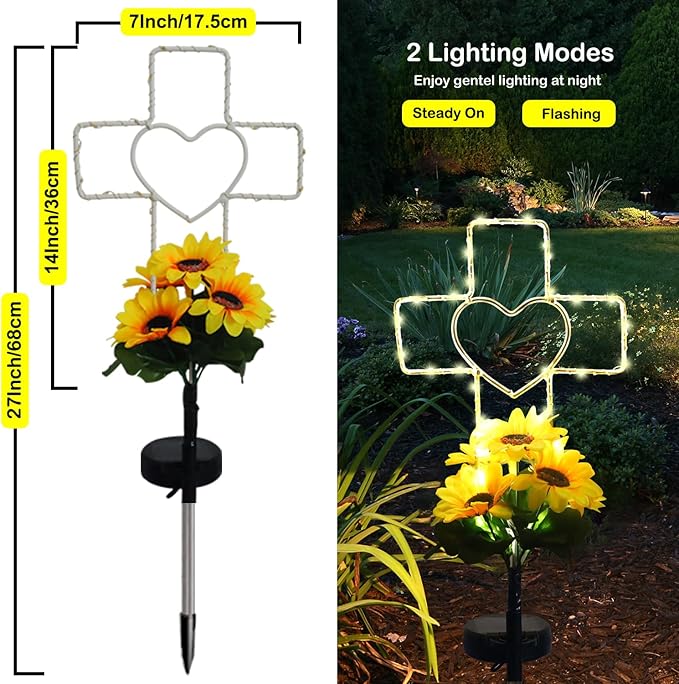 Lmtocs Solar Cross Cemetery Decorations for Grave, Memorial Sympathy Gift for Loss of Loved One Mom Dad, Grave Decorations for Birthday in Heaven Mother Day Fathery Day Memrial Christmas