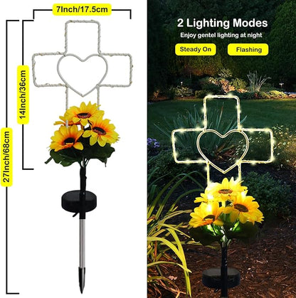 Lmtocs Solar Cross Cemetery Decorations for Grave, Memorial Sympathy Gift for Loss of Loved One Mom Dad, Grave Decorations for Birthday in Heaven Mother Day Fathery Day Memrial Christmas