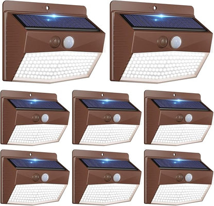Peasur Solar Outdoor Lights, [8 Packs] Motion Sensor Security Lights with 3 Lighting Modes Wall Lights Waterproof Solar Powered Lights for Garden Yard, Brown