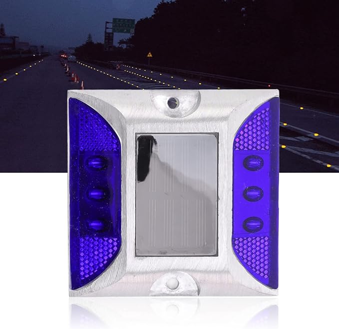 Alomejor Solar Driveway Lights, Cast Aluminum IP68 Outdoor Light with 72 Hour Runtime, 10 Ton Pressure Marker for Pathway and Garden (Blue)