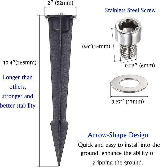 Metal Ground Stake Spike for Outdoor Landscape Spot Flood Pathway Solar Light Replacement Light Stake Spike Part Holder,10.4" Long(2 Pack)