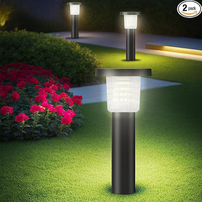 Solar Pathway Lights Outdoor 2 Pack, IP65 Waterproof Solar Powered Outdoor Lighting with 3-Color Remote Control, Auto On/Off Landscape Lights for Yard, Garden, Driveway, Patio, Walkway