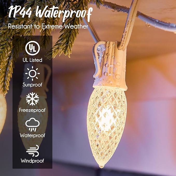 C9 Light Strand, 50 FT Outdoor String Lights Christmas Stringer with 50 Sockets for Christmas Decor Patio, E17 | Lumora