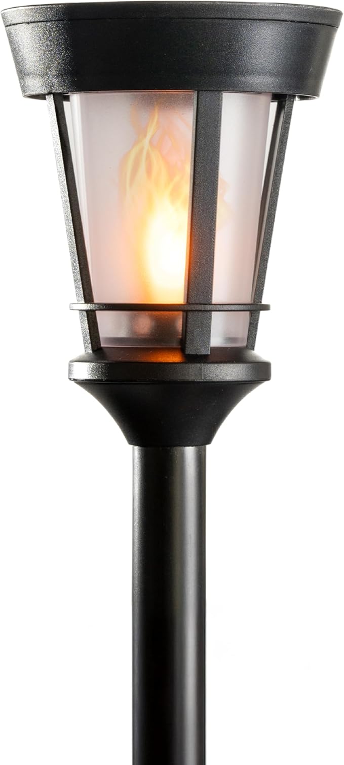 FoxFlame Classic Solar Path Torch - Elegant Flickering Flame Effect with Patented LED,IP65 Waterproof,Solar-Powered Lighting for Garden,Yard, and Landscape Ambiance Easy Stake Installation (2 Pack)