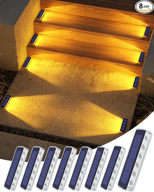 Solar Step Lights for Outside,8 Pack Solar Stair Lights Outdoor Waterproof,Warm White Deck Light Solar Powered Waterproof for Steps,Stairs,Walkway,Sidewalk,Patio,Pathway