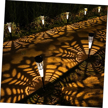 ABOOFAN 6pcs Solar-Powered Garden Stake Lights with Warm and Colorful Projection, Outdoor Lawn and Pathway Lights for Courtyard Decoration, Cone Hollow Design, Weather-Resistant Landscape