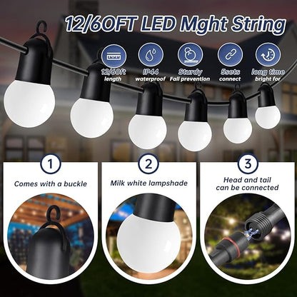 LED Terrace Light Cold White Shatterproof G45 Sphere 12 Edison Bulb Waterproof for Christmas, Porch, Deck, Garden, Backyard, Porch, Halloween