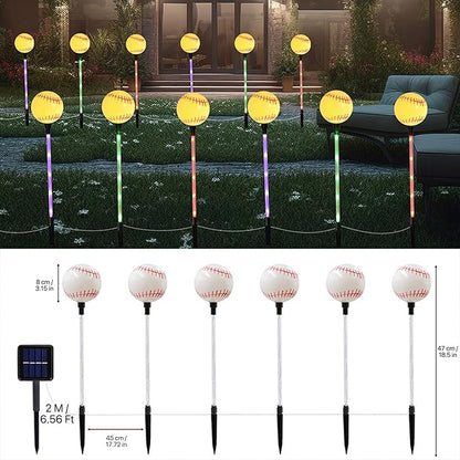 Solar Lights Outdoor, Baseball Theme LED Stake Light for Garden Yard Pathway Patio Walkway Landscape Decoration