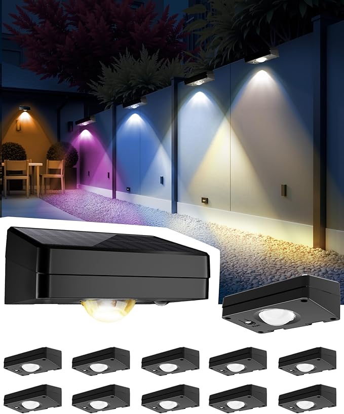 Solar Fence Lights Outdoor Waterproof 12 Pack,Solar Deck Lights with Warm & Cool White + RGB Modes | Lumora