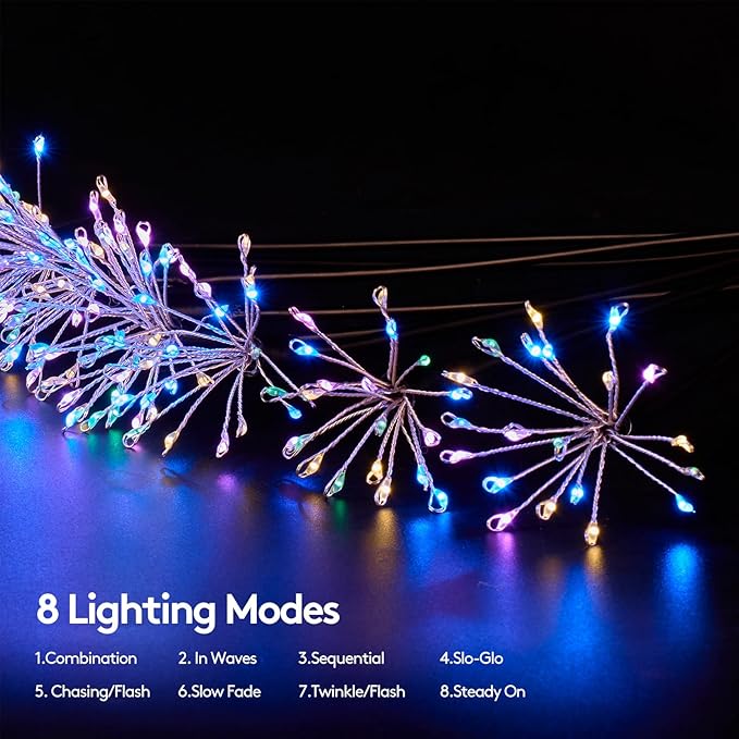 Solar Garden Lights, Firework Starburst Ground Plug Lights 2 Packs, 160 LED Solar Powered Waterproof Firefly Light for Outdoor Garden, Patio, Yard, Flowerbed Decor, Colorful