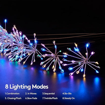 Solar Garden Lights Outdoor Waterproof Decorative, 2 Pcs 160LED Solar Swaying Starburst Firework Lights for Yard Lawn Patio Pathway Walkway, 8 Lighting Modes, Christmas Wedding Party Gift (Colorful)