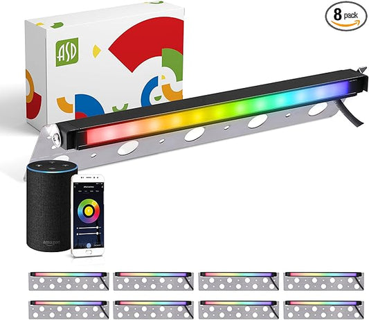 ASD LED 12 Inch Retaining Wall Light Fixture, Hardscape Paver Lighting | RGBW, App & Voice Control, Waterproof, ETL Listed | 5W 160LM RGB-2700K-6500K 12V | Landscape Step Illumination | Black, 8 Pack