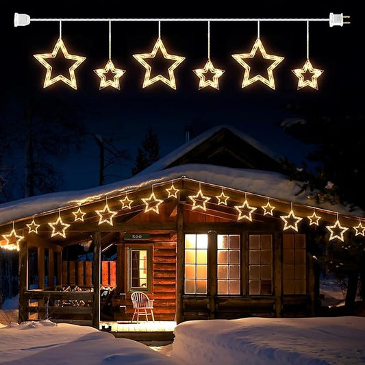 Minetom Christmas Star Icicle String Lights with 6 Drops - 9ft Star Window Lights with 100 Mini Bulbs, Plug-in Connectable Curtain Hanging Lights for Christmas Home Indoor Outdoor Party Holiday Decor