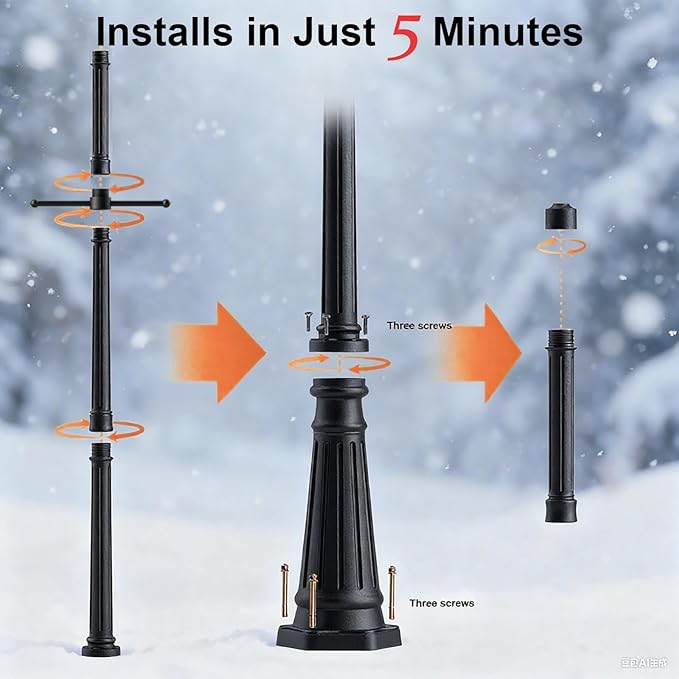 Universal Outdoor Post Light Pole with Hanging Arm, Black Cast Aluminum Pole with 2.36" Fitter Mount, 76in Tall | Lumora