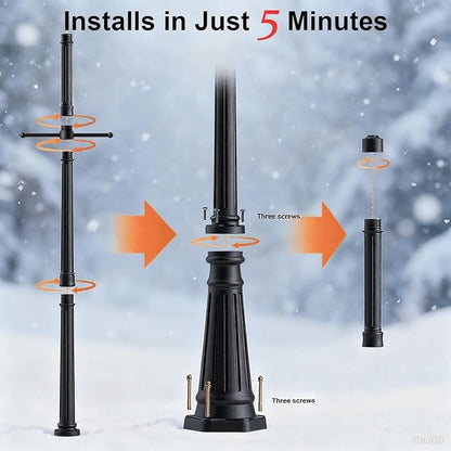 Universal Outdoor Post Light Pole with Hanging Arm, Black Cast Aluminum Pole with 2.36" Fitter Mount, 76in Tall Traditional Street Light Lamp Post for Pathway Driveway Parking Yard Lighting