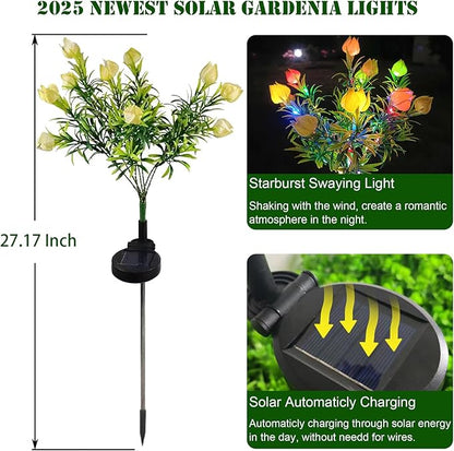 Solar Garden Lights Outdoor, Colorful Waterproof Decorative Solar Lights Outdoor 2 Pack with 2 Modes, 35 LED Gardenias Flower Garden Decor Yard Patio Lawn, Gifts for Mother's Day Mom
