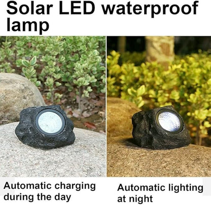 ansu Solar Garden Rock Lights Outdoor Waterproof Landscaping Path Spotlights Decoration, Black