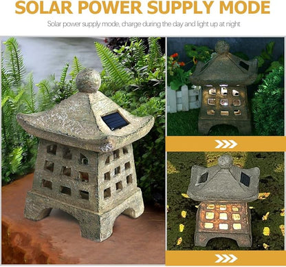 Homoyoyo Solar Walkway Light Japanese Garden Decor Solar Pathway Lights Outdoor Resin Faux Stone Lamp for Patio Backyard Holiday Garden Lighting