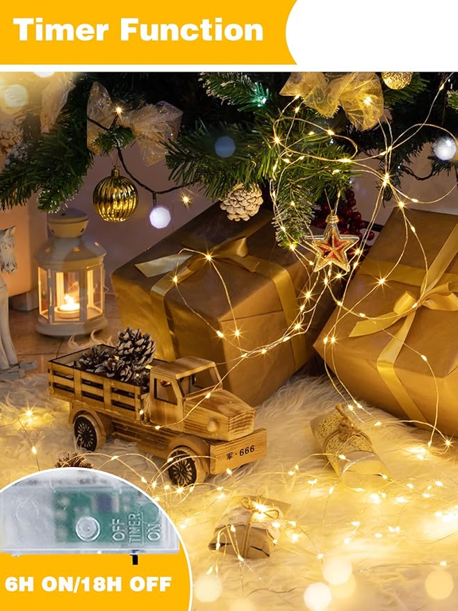 2 Pack 60 LED Christmas Fairy Lights Battery Operated with Timer, 20FT Waterproof Twinkle Lights Indoor Outdoor | Lumora