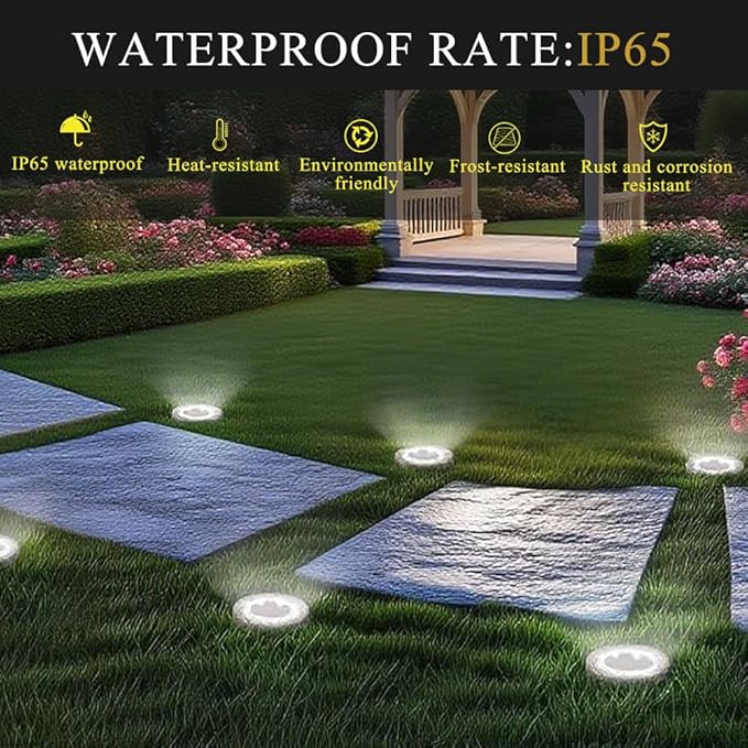 Solar Ground Lights Outdoor, IP65 Waterproof Landscape Lighting for Garden, Patio, Pathway, Lawn, Deck - 12 Pack, 6000K Cool White