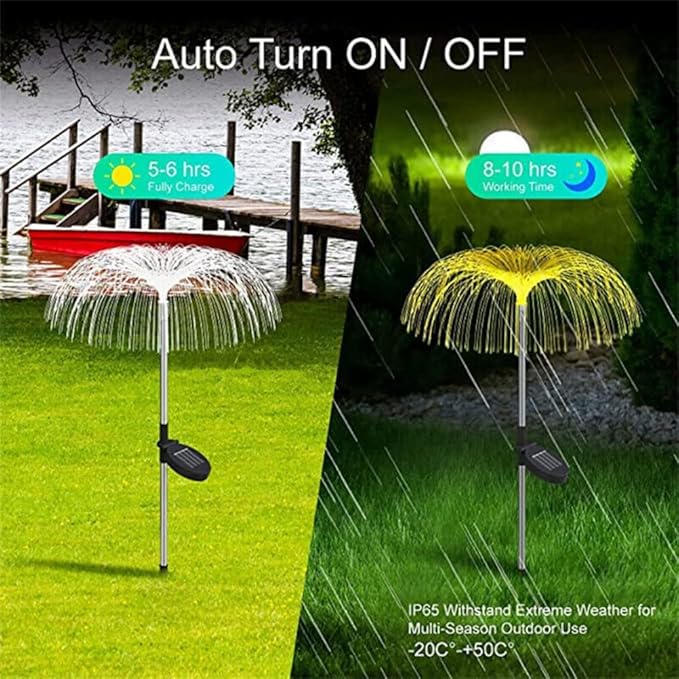 anso 2Pcs Color-Changing LED Solar Powered Jellyfish Stake Path Lights Yard Garden Decor