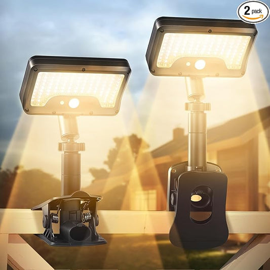 Clip On Solar Lights Outdoor with Motion Sensor, 360°Rotatable & Vertically Adjustable Solar Fence Lights with 92 LEDs (600 LM, 3000 K),IP65 waterproof Security light for deck, Gutter, Camping(2 Pack)